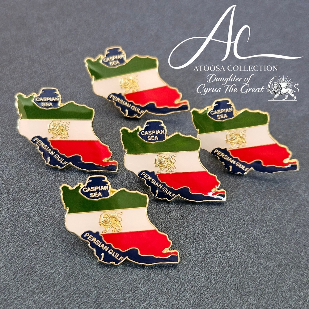 Iran Map Lapel Pin Lion and Sun Flag Persian Brooch 5 Pin Bundle
